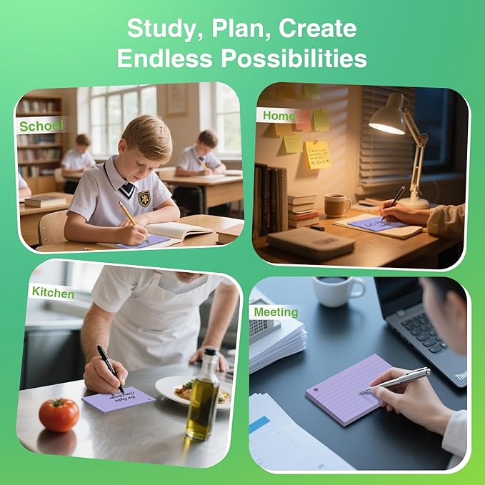 250 Count Purple Index Cards with Ring 3 x 5 Inch Heavyweight Ruled Index Cards, Flash Cards for School & Office Supplies and Home Organization, Durable Study To Do List Note Cards with Ruled Lines