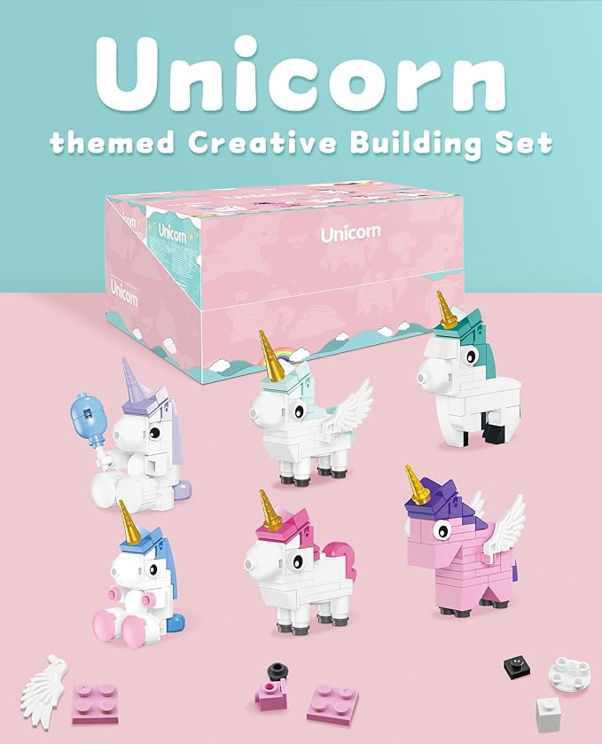 Unicorn Toys Building Set, 6 Pack Cute Unicorn Party Favors Gift, Goodie Bags Stuffers Birthday Halloween Building Blocks