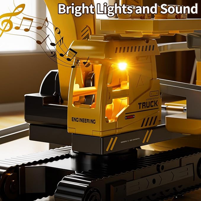 Construction Excavator Toys for Boys 3-5 Year Old - Engineering Digger Race Tracks with Excavator Crane, Car Sand Toys with Light Sound, Birthday Gifts for Toddlers Boys Girls Age 3 4 5 6