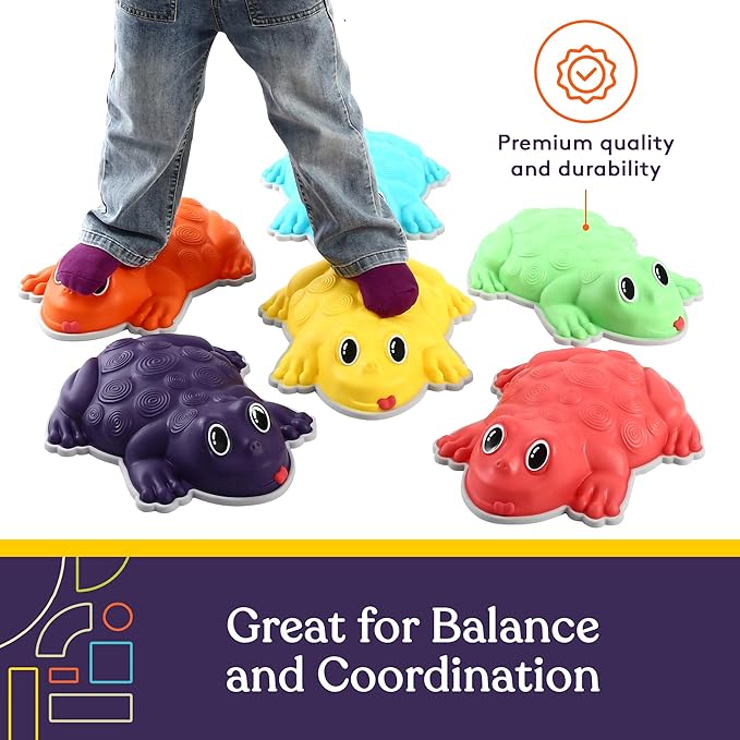 Special Supplies Stepping Stones for Kids - Set of 6 Frog Balance Blocks - Indoor/Outdoor Play - Child Safe Rubber, Non-Slip Edging - Promotes Coordination, Balance, Strength, Game Included