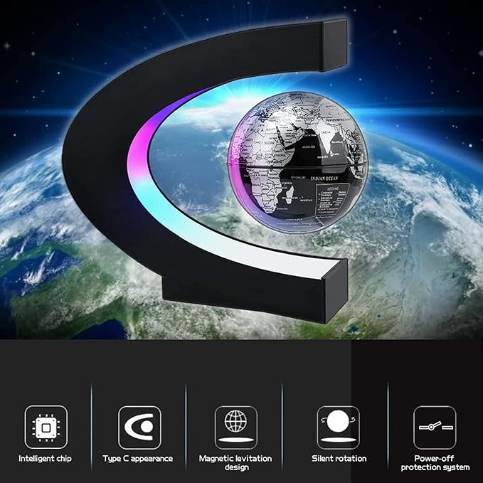 Magnetic Levitation Floating Globe with LED Light, Desk Gadget Decor, Fixture Floating Globes & Shade, Cool Gifts for Men/Father/Husband/Boyfriend/Kids/Boss, Gifts for Desk, Valentine's Day Gift