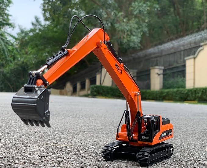 1PC Long Reach Excavator Toy for Kids, Heavy Duty Construction Vehicle Digger Toy, 360-degree Rotatable Driver's Compartment, Multi-jointed Movable Tracked Vehicle for Kids Gift (Orange)