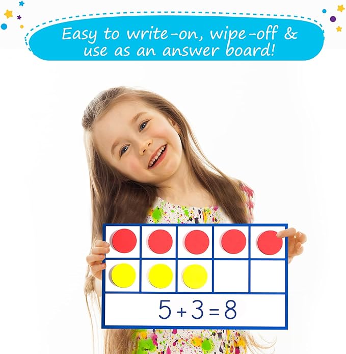 130 PCS Jumbo Magnetic Ten Frame Set, Ten Frames Class Set, Math Manipulatives for Kindergarten, PreK, Preschool, Math Counters, Games for Kids, Magnetic Counters, Teacher and Homeschool Supplies