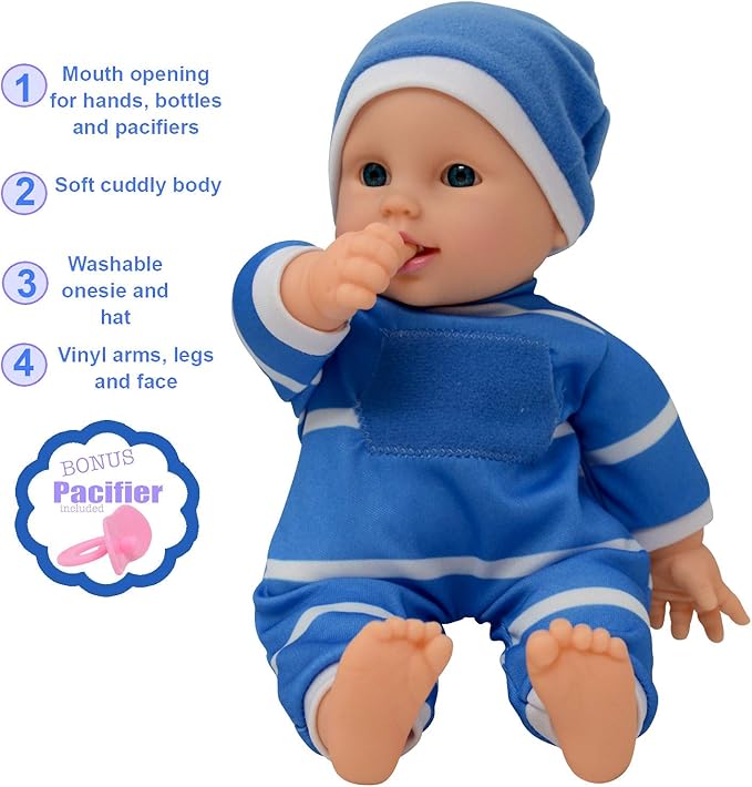 The New York Doll Collection 11 inch Soft Body Baby Doll in Gift Box - 11" Baby Doll Toy for Kids, Boys, Girls and Toddlers - Baby Doll Pacifier Accessory Included