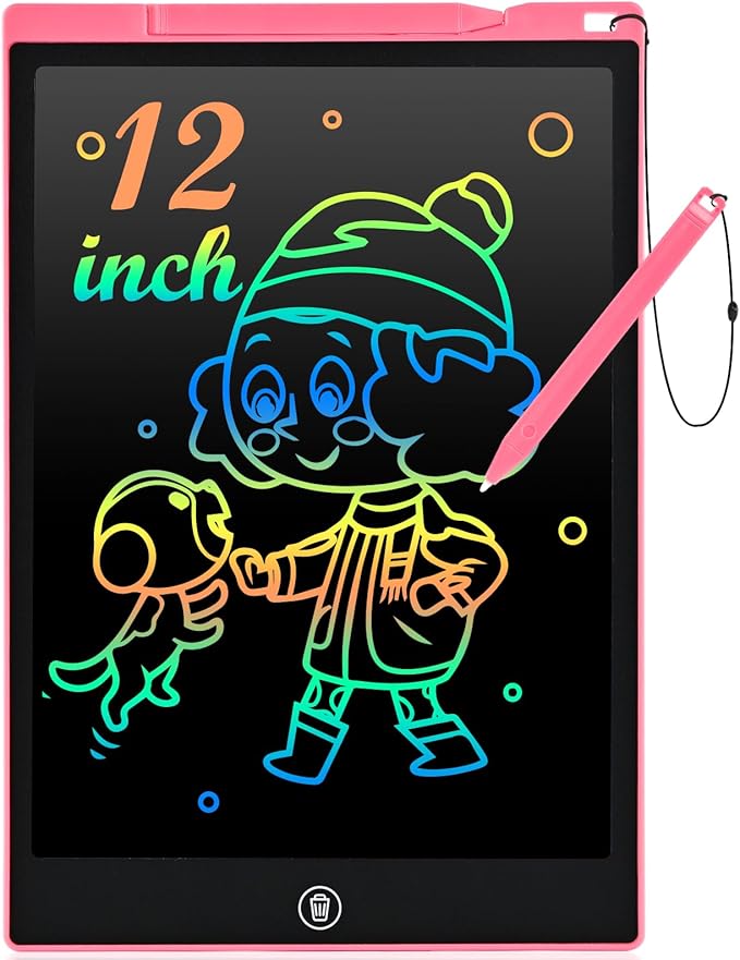 Cimetech LCD Writing Tablet 12 Inch, No Mess Coloring Books for Toddlers 1-3, Doodle Board Drawing Pad Boy Girl Gift, Road Trip Activities, Reusable Educational Travel Toys (Pink)