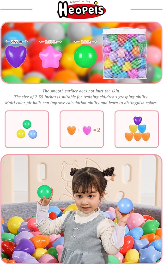 Ball Pit Balls Pack of 100 200 500 - Star and Round Set BPA Free Phthalate Free Non-Toxic Crush Proof Play Balls Soft Plastic Balls for Toddlers Baby Kids Birthday Pool Tent Party