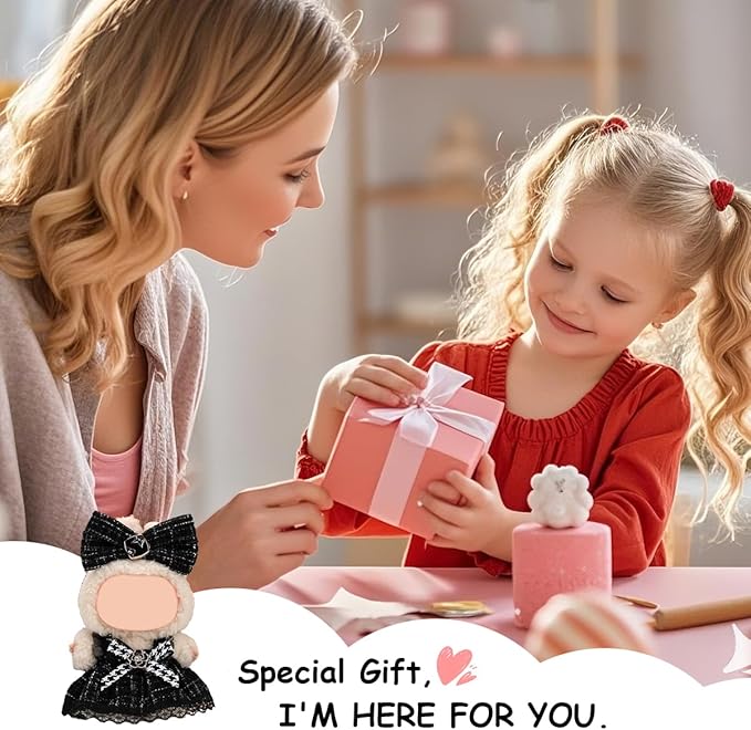 17cm Doll Clothes Set, Premium Jeans & Knitted Sweater Outfit for 17cm 15cm Dolls, Cute Dress Up Fashion, No Doll Included (Black Dress, 17cm/15cm)