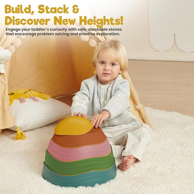 Stepping Stones – Indoor & Outdoor Obstacle Course Toys for Kids – Montessori Sensory & Motor Skill Development, Coordination & Active Play – Textured Educational Play Set