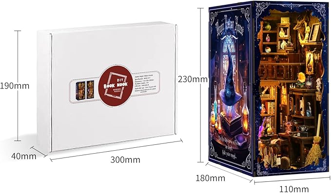Book Nook Kit - DIY Miniature Dolls House Kit with Furniture and LED Light, 3D Puzzle Wooden Art Bookends, Model Kits for for Adults and Teens (Magic Potion Shop)