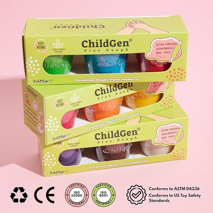 Natural Play Dough Set, Non-Toxic, Super Soft, Long Lasting Playdough, Modeling Dough, Kids Arts & Crafts, Preschool Toys, 3-Pack of 4.5-Ounce Cans (Green, Red, Blue)