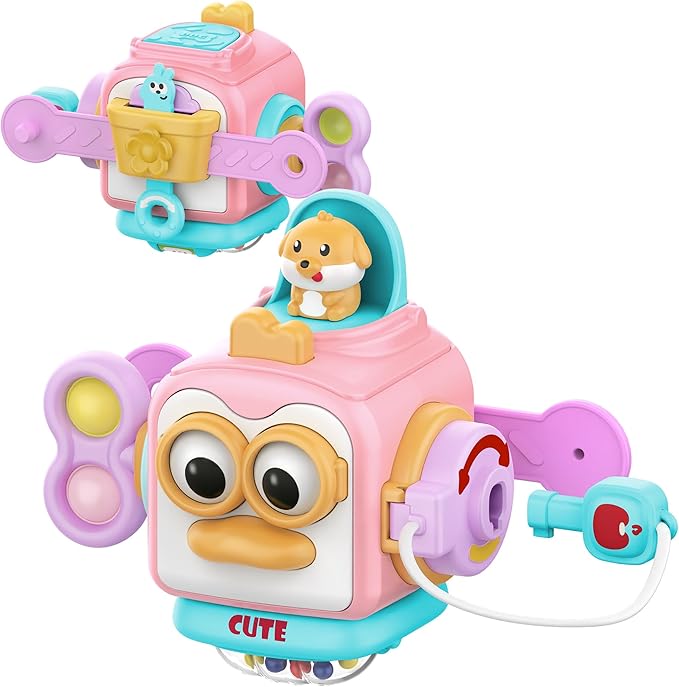 Montessori Toys For 1 Year Old Girl Gifts，Travel Activities Busy Board Cube Montessori Toys For 1 Year Old ，Sensory Toy For One Year Old Girl Birthday Gifts，Learning Fine Motor Skills Baby Toy