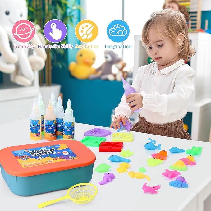 Glow in The Dark, Magic Water Elf Toy Kit, Aqua Fairy Water Gel Kit, 12 Gels 12 Ocean Molds, Squishy Maker Party Birthday Toys Gifts for 3-12 Years Boys Girls, Arts & Crafts DIY STEM Kits for Kids
