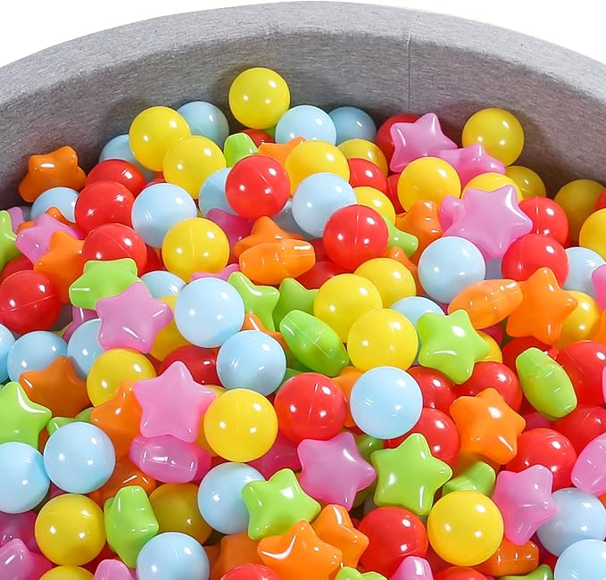 Ball Pit Balls Pack of 100 200 500 - Star and Round Set BPA Free Phthalate Free Non-Toxic Crush Proof Play Balls Soft Plastic Balls for Toddlers Baby Kids Birthday Pool Tent Party