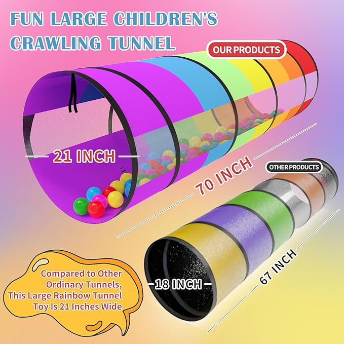 Kids Play Tunnel for Toddlers 70 x 21 Inch Colorful Pop-Up 1-3 Baby Crawling Tunnel Foldable with Breathable for Children Kids Dogs Indoor and Outdoor Backyard Tunnel Toys Gifts