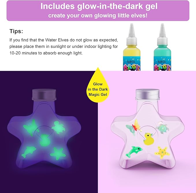 Kiditos Magic Water Elf Toy Kit–Squishies for Kids,12 Gels+10 Molds&1 Bottle, Magic Gel Water Pets Sensory Toy, Fun DIY Craft Kit & Refill, Party Favors, Birthday & Christmas Gifts for Kids Ages 3+