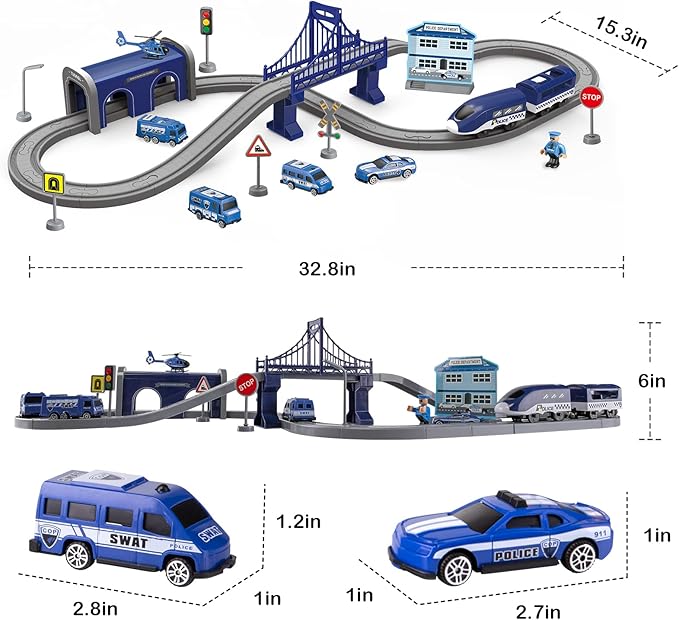 Train Sets for Toddlers, 66 Pcs Trains Toy with Battery Operated & Tracks (Magnetic Connection), Compatible with Thomas, Brio, Christmas Toy Gifts for 3 4 5 6 7 8 Years Old (Police)