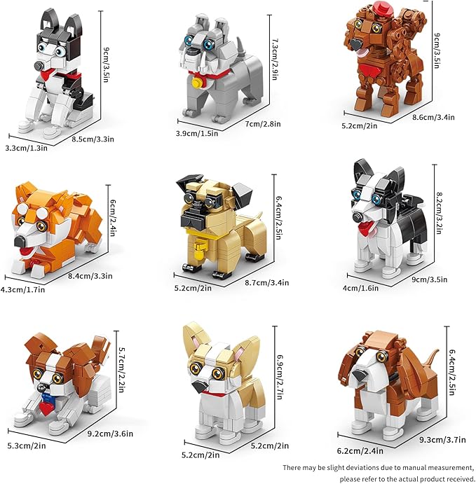 Party Favors Micro Mini Building Blocks 9 Pack Dogs Set,Adorable Dogs Building Toy Set, Party Favors Birthday Gift for Kids (1102PCS)