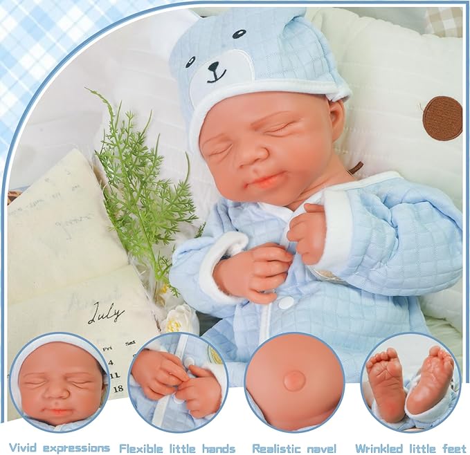 Reborn Baby Dolls Silicone Full Body 18.89in Weighted Real Life Closed-Eyes Boy Dolls Lifelike Newborn Baby Soft Body Flexible Limbs Not Vinyl
