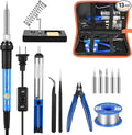 Soldering Iron Kit, Adjustable Temperature 13-in-1 60W Soldering Tool, Solder Kit Electronics with ON/Off Switch, 5 Soldering Tips, Solder Sucker, Stand, Tweezers, Solder Wire, Wire Cutter, Carry Bag