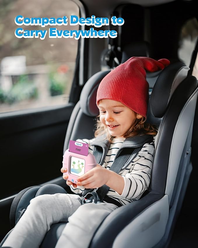 Talking Flash Cards for Toddlers 1 2 3 4 Year Olds, Montessori Language Learning with 224 Words, Pocket Speech Therapy and Autism Playthings, Children's Sensory Educational Device, Pink
