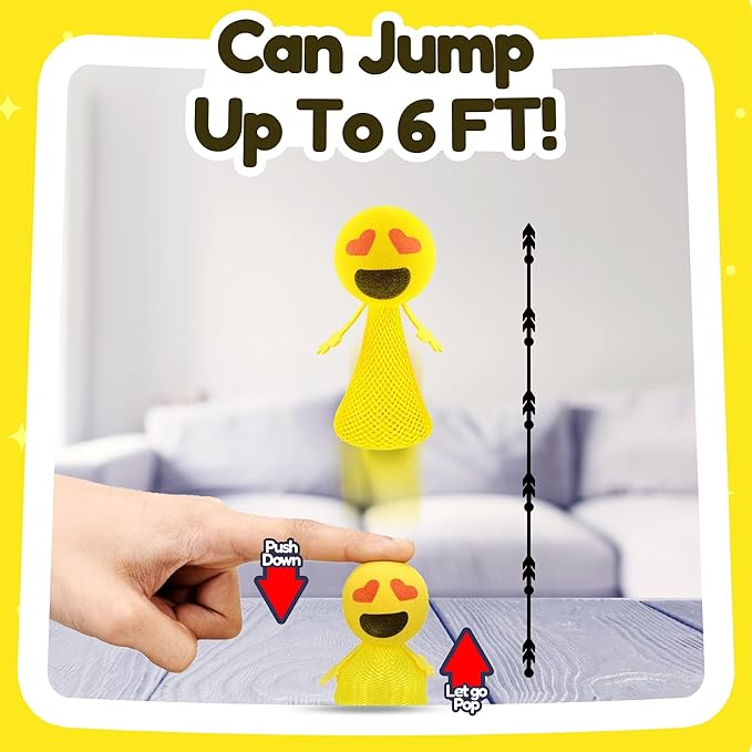 Liberty Imports 24 PCS Jumping Emoticon Popper Spring Launchers LED Light Up Toy Bouncy Party Favors Supplies and Goodie Bag Fillers for Kids, Toddlers (Classic Edition)
