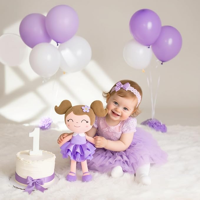Gloveleya Princess Tutu Doll – 14 Inch Soft Plush Baby Doll for Girls with Purple Dress & Gift Bag, First Baby Doll for Toddler Girls, Birthday Present, Baby Shower & Holiday Keepsake