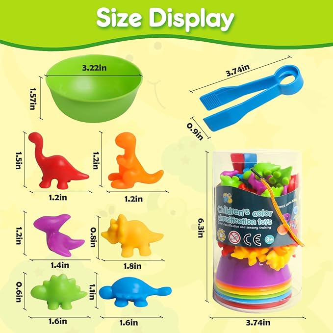 Counting Dinosaur Toys Matching Games with Sorting Bowls Sorting Toy for Toddlers Preschool Learning Activities for Math Color Sensory Montessori Fine Motor Skills for 3 4 5 Years Old Boys Girls