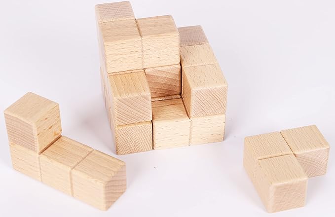 TOWO Large Wooden Soma Cube Puzzle - Brain Teaser Puzzle IQ Logic Math Puzzle for Kids and Adults - Mens Gift Sets-Gift Sets for Him-Gifts for Men Who Have Everything- Stocking Fillers Stuffers