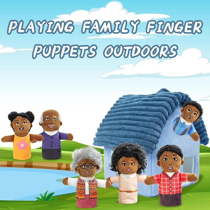 Finger Puppet Family Finger Puppet,6pcs Cute Puppet Mini Plush Toys Teaching Show,Soft Puppet for Kids Family Role Playing (African Home)