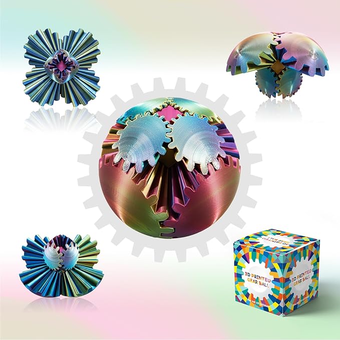 Gear Ball-3D Printed Gear Sphere,3D Printed Spin Ball Cube Fidget Toy,The Steampunk Whirling Wonder Fidget Ball Toy (6 Colors)