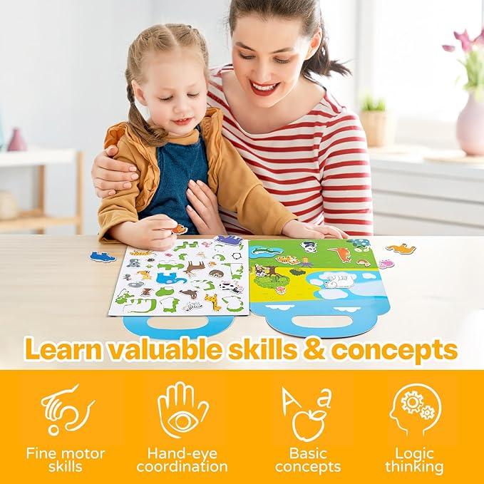 Magnetic Reusable Sticker Book for Kids Ages 3-6, Vehicles Truck with City Playboard Refrigerator Magnet Educational Learning Toys Travel Magnet Stickers Activity Books for Toddler Girls Boys Age 3+