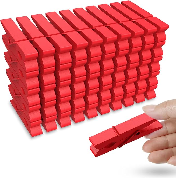 50PCS Colored Wooden Clothespins, 2.9inch Red Clothes Pins for Clip Pictures Photos Decorative, Small Colorful Wood Decoration Closepins Clips
