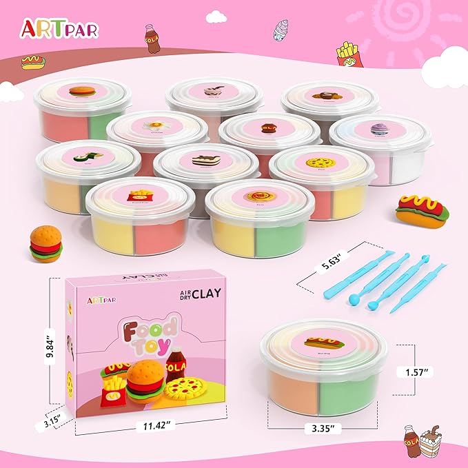 Air Dry Clay Kit for Kids,12 Box Mini Food Modeling Magic Clay Sculpting Set,Safe Non-Sticky,Ultra Light & Soft,Arts & Crafts Fun Playset Kitchen Toys,Home Party Favors for Boys Girls 3+ Years