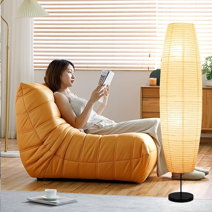 Beige Paper & Stainless Steel Floor Lamp for Living Room, Bedroom, Dorm Room, Office, Coffee, College Dorm, Cafe, Bookcase, Guest Cottage, Decoration