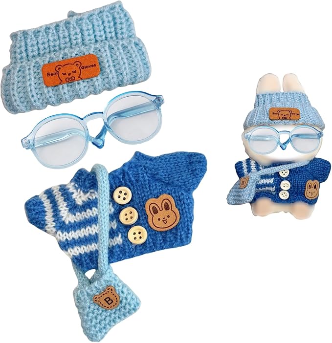 Clothes Set for 15cm/17cm Doll(NO Doll) , Handcrafted Crochet Set Hat & Sweater, Stylish Premium Outfit with Accessories, Cute for Dress up Unique Style