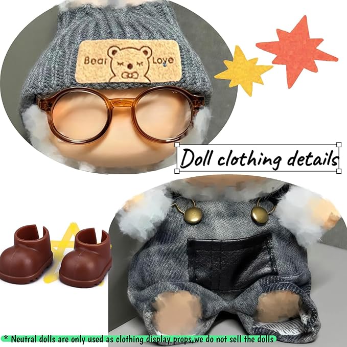 Clothes Set for Labubu 17cm Doll(NO Doll) , Handcrafted Crochet Set Hat & Jumpsuit, Stylish Premium for Labubu Outfit with Accessories, Cute for Dress up Unique Style