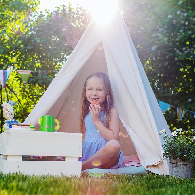 6 Packs Teepee Tent for Kids with 10ft String Lights, Indoor Play Teepee Tent for Girls & Boys, Foldable Tents for Birthday Party Boho Sleepovers Party Pajama Party (White)