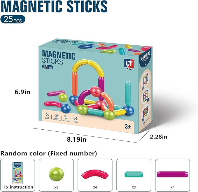 Learning Boys Girls Toys Age 4-5,Magnetic Blocks Magnet Toys for Toddlers 1-3,Magnetic Balls and Rods Set Educational Magnet Building Blocks,Kids Toys for 3+ Year Old Gifts(25pcs)