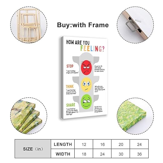 XIANF Self Regulation Traffic Lights Management Classroom Poster, Social Emotional Learning, Feelings Emotions Canvas Poster for Classroom School Therapy Room Frame:12x18inch(30x45cm)