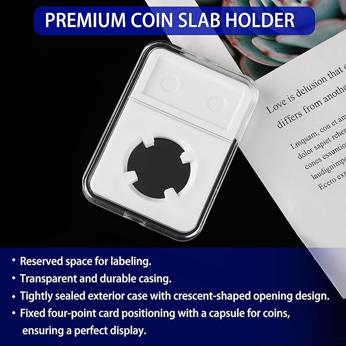 10 Packs 40mm Coin Slab Display Holder, Storage Case for American Silver Eagle 1 oz Coin, Clear Acrylic Cases for Coin Organize and Collection, Four-Point Fixation Coin Slab Capsules Protector
