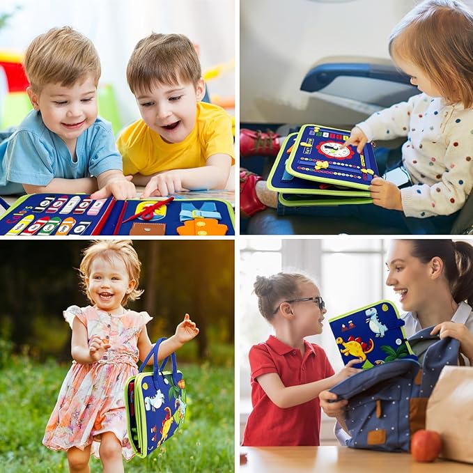 Montessori Busy Board - Busy Book for Toddler 3 4 Educational Toys for Boys Girls, Sensory Activity Board, Fine Motor Skills Learning Gift (Blue)