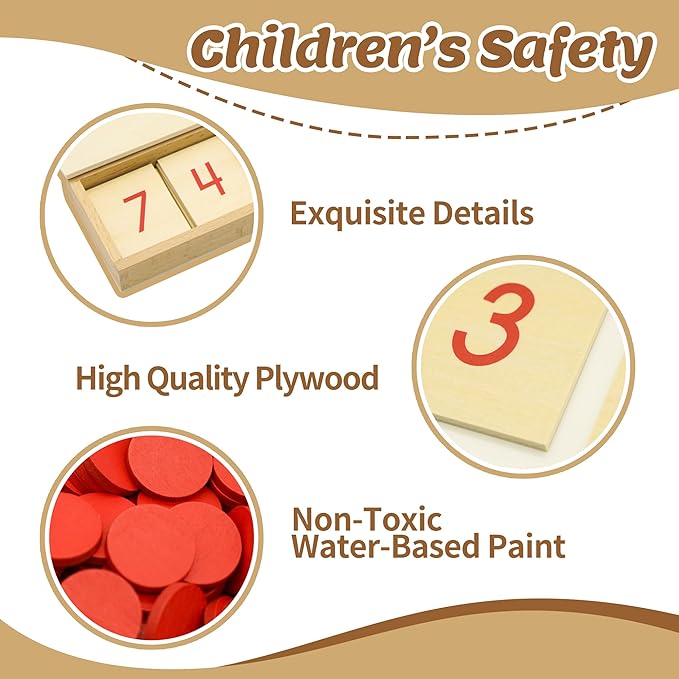 Montessori Wooden Math Counters with Number Cards & Chips 1-10 for Kids 3+ Years Old, Montessori Cards & Counters with Storage Box for Toddlers Math Learning, Preschool Math Toys for Classroom