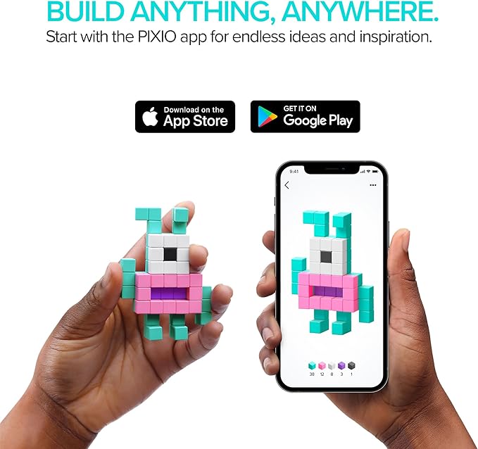 PIXIO NEON - Tiny Magnetic Blocks Building Toy in The Pixel Art Style with Free App - 5/16" Plastic Cubes with 6 Magnets Inside - Open Ended Toy - Creativity Kit for Ages 6+ - 60pcs