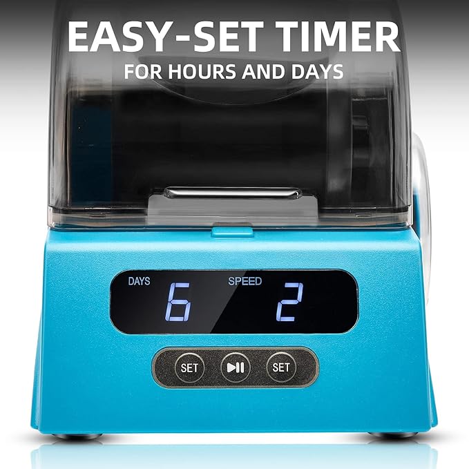 Rock Tumbler Kit Adults - Rock Polisher Tumbler with Noise Reduction Cover, Speed&Timer Control, Includes 4 Polishing Grits, Rough Gemstones, Learning Guide etc.(Blue)