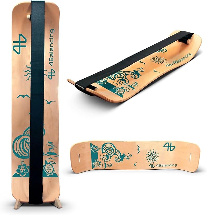 Balance Board for Kids - Slackline Wooden Wobble Board - Slackboard Balance Trainer for Coordination - Training for Skateboard, Snowboard, Football, Soccer, Baseball, Basketball