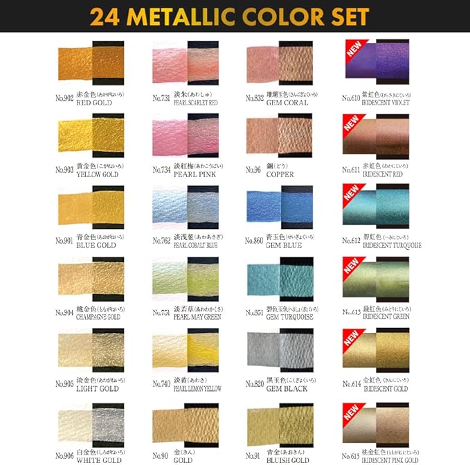 Kuretake GANSAI TAMBI Watercolor Paint Set 24 Glittery Colors II - Metallic, Professional-quality art supplies for artists adult painting aketching, Non-Toxic, Made in Japan