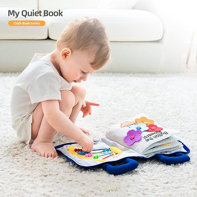 Jollybaby Quiet Book Montessori Toys, Toddlers Travel Toy, Preschool Learning Activities Early Educational Busy Book with 10 Sensory Activities for Boys & Girls, Zipper (Blue)