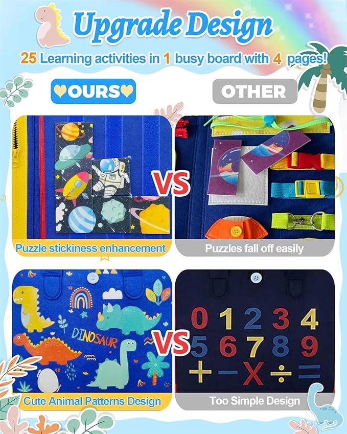 Exorany Busy Board Montessori Toys for Toddler Boys & Girls Birthday Gifts, Sensory Toys for Toddlers, Educational Travel Preschool Toddler Activities Learning Fine Motor Skills