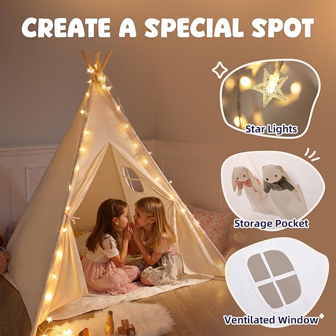Kids Teepee Tent for Kids, Kid Play Tents for Girls & Boys, Gifts Playhouse for Indoor Outdoor Games, Toddler Toys House for Baby (Tee Pee for Child)
