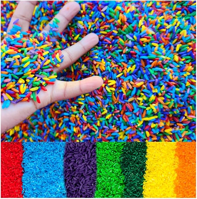Colored Rice in Vibrant Colors, Sensory Bin Filler, Rainbow Rice for Art & Craft, Creative Learning & Color Perception, Non-Toxic, Safe for Kids & Pets, Made in The USA (2lbs) (Mix-3)